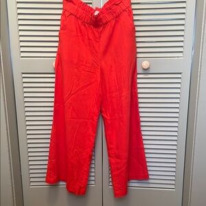 LOFT Vibrant Red Orange Wide-Leg Linen Pants size small